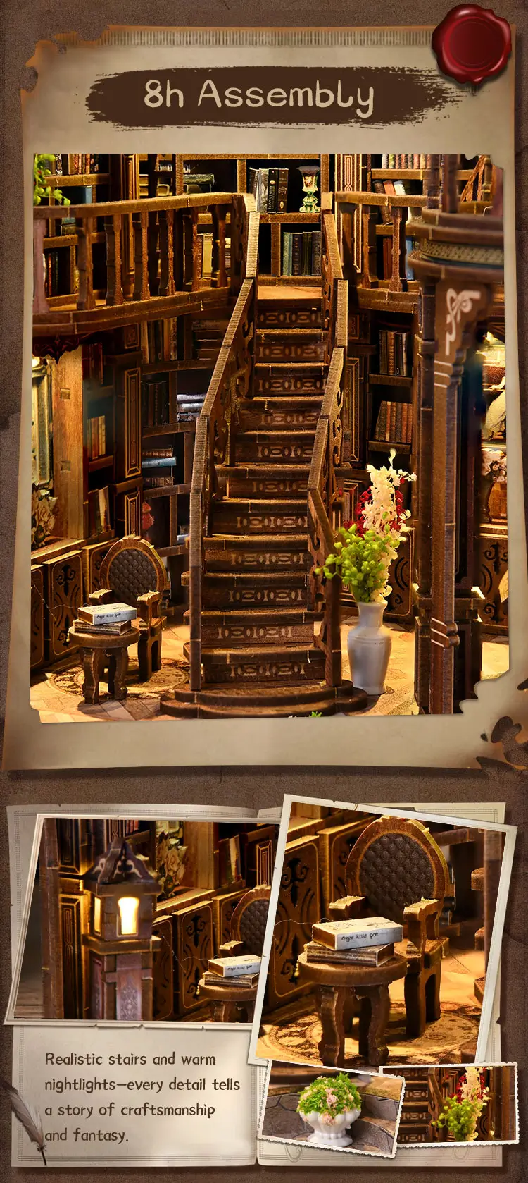 Vintage Library DIY Dollhouse Kit Introduction-6