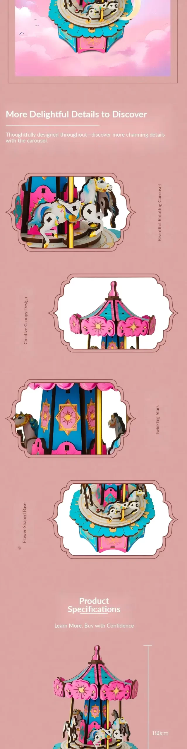 Carousel 3D Wooden Puzzle Music Box-Product Details-3