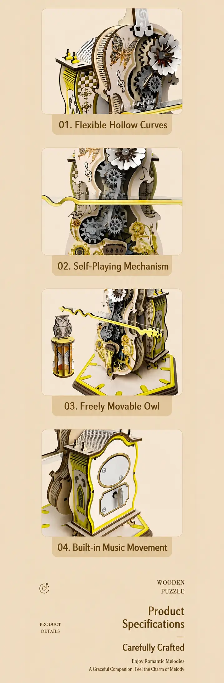Mechanical Cello 3D Wooden Puzzle-Product Details-3